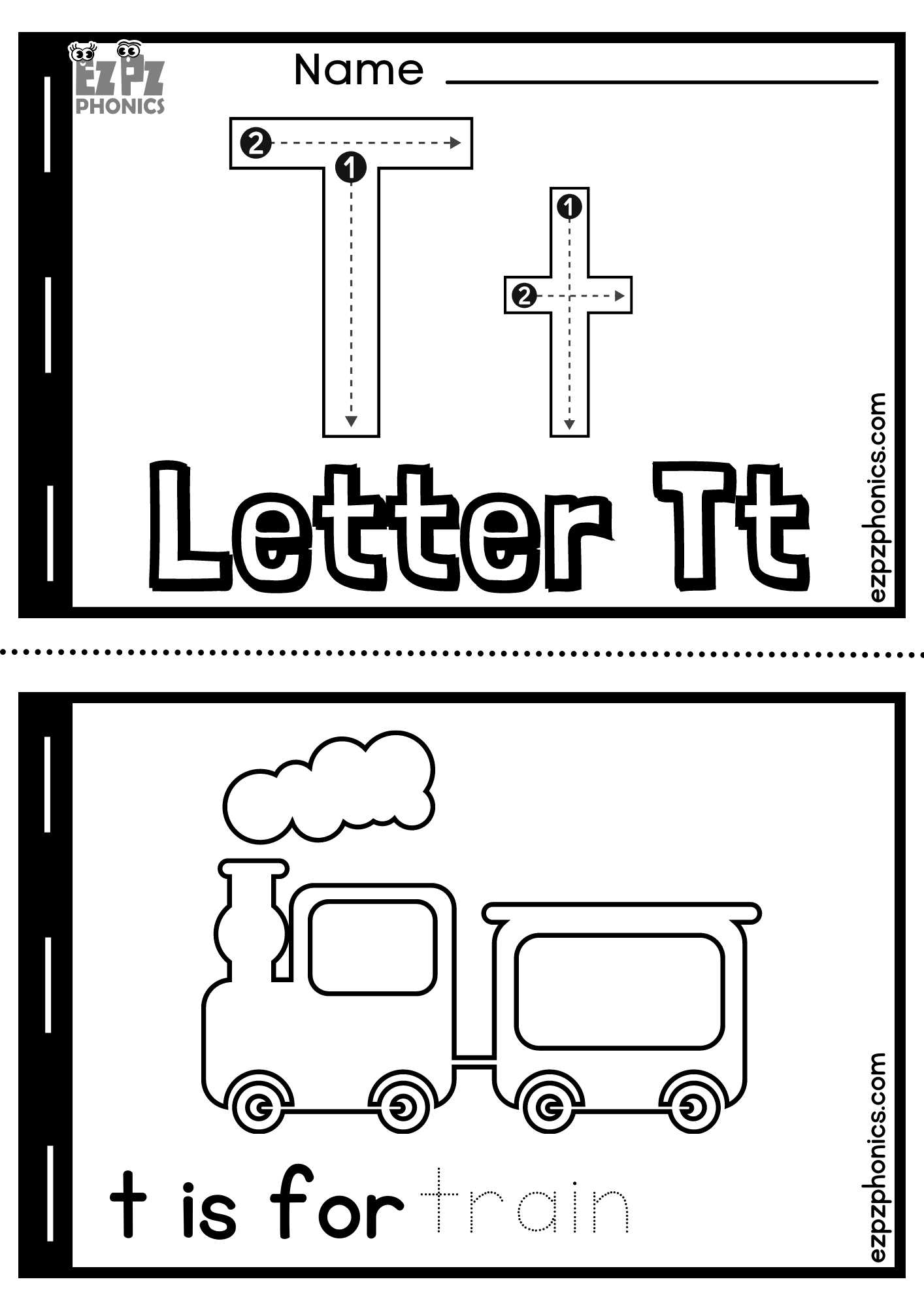Letter T Alphabet Coloring Book Half Page Free Printable PDF